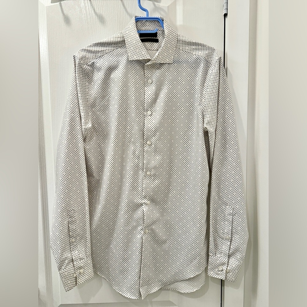 3/$21 - Calvin Klein White, Black, and Pink Patterned Dress Shirt